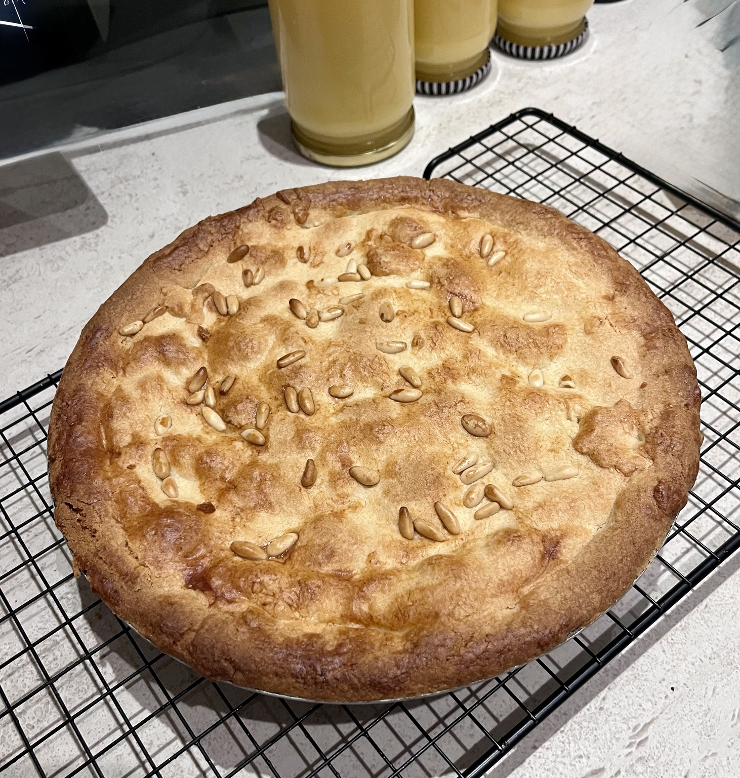 Sal’s homemade cake topped with pine nuts
